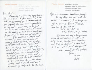 Babbitt, Milton. (1916–2011) Autograph Letter Signed