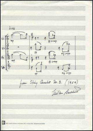 [In Memoriam] Babbitt, Milton. (1916 - 2011) Autograph Musical Quotation, "String Quartet No. 2."