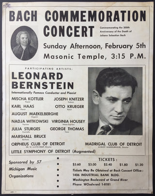 [Bach, Johann Sebastian. (1685–1750)] Bernstein, Leonard. (1918–1990) Bach Commemoration Concert - Original 1950 Poster