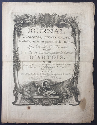 Bach, Johann Christian. (1735–1782) Journal D'Arietes, Scenes et Duo [...] no. III, Scene et Rondeau de l'Opera la Clemence de Scipion