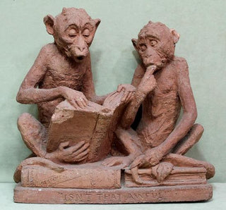 [Historical Americana] [Evolution or Degeneration] Bachmann, Max. (1862–1921) "Isn't That Awful" - 1897 Terracotta Sculpture for LIFE Magazine