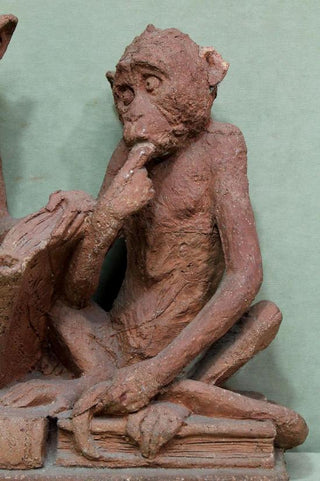 [Historical Americana] [Evolution or Degeneration] Bachmann, Max. (1862–1921) "Isn't That Awful" - 1897 Terracotta Sculpture for LIFE Magazine