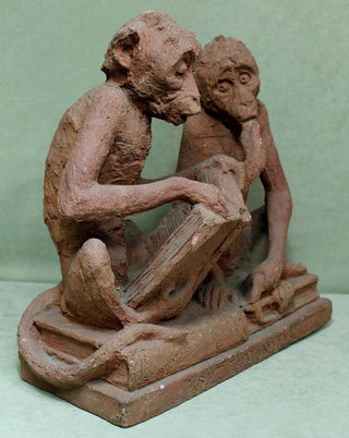 [Historical Americana] [Evolution or Degeneration] Bachmann, Max. (1862–1921) "Isn't That Awful" - 1897 Terracotta Sculpture for LIFE Magazine