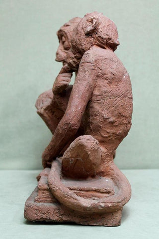 [Historical Americana] [Evolution or Degeneration] Bachmann, Max. (1862–1921) "Isn't That Awful" - 1897 Terracotta Sculpture for LIFE Magazine