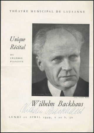 [Pianist] Backhaus, Willhelm. (1884-1969) Signed Recital Program