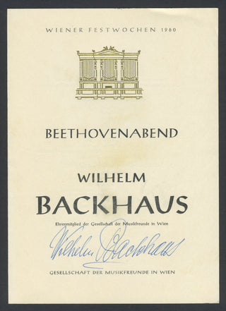 Backhaus, Willhelm. (1884–1969) Signed Program