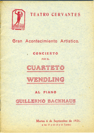 [Backhaus, Willhelm. (1884-1969)] [Wendling, Karl. (1875-1962)] Original 1921 Argentinian Programs and Broadside