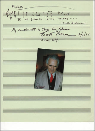 Bacon, Ernst. (1898 - 1990) Autograph Musical Quotation