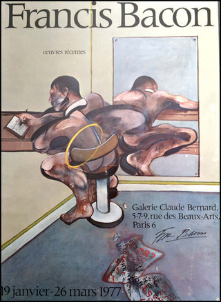 [Literature & Art] Bacon, Francis. (1909 - 1992) FIGURE WRITING REFLECTED IN MIRROR [Francis Bacon. Oeuvres récentes. Galerie Claude Bernard...Paris, 19 janvier-26 mars 1977] - SIGNED POSTER