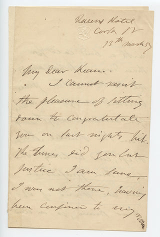 Balfe, Michael William. (1808–1870) [& Kean, Charles. (1811-1868)] Autograph Letter Signed to Charles Kean - "I cannot resist the pleasure"