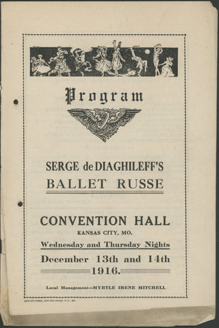 [Ballets Russes] Nijinsky, Waslaw. (1889-1950) Original 1916 Kansas City Program