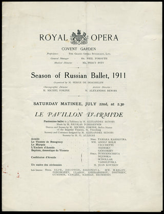 [Ballets Russes] [Nijinsky, Waslaw. (1889–1950) & Karsavina, Tamars. (1885–1978)] 1911 Covent Garden Russian Ballet Program