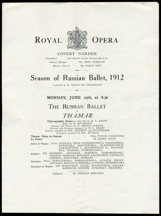 [Ballets Russes] [Nijinsky, Waslaw. (1889–1950) & Karsavina, Tamara. (1885–1978)] 1912 Covent Garden Russian Ballet Program