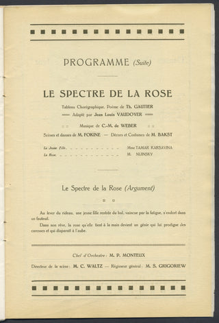 [Ballets Russes] [Nijinsky, Waslaw. (1889-1950)] [Diaghilev, Sergei. (1872-1929)] Original 1913 Ballets Russes Program