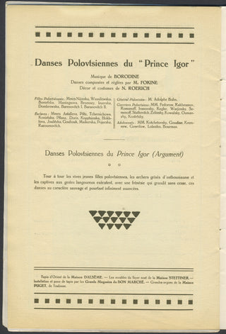 [Ballets Russes] [Nijinsky, Waslaw. (1889-1950)] [Diaghilev, Sergei. (1872-1929)] Original 1913 Ballets Russes Program