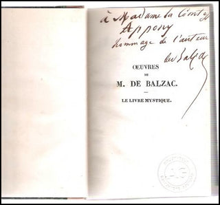 [Literature] Balzac, Honoré de. (1799 - 1850) "Le Livre Mystique" Signed and Inscribed Presentation Copy to Comtesse Appony