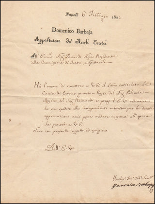 Barbaja, Domenica. (1778 - 1841) Autograph Letter