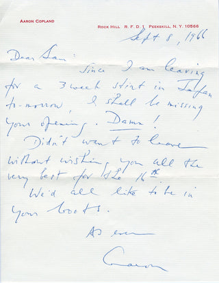 [Barber, Samuel. (1910–1981)] Copland, Browning, Elias, Bernstein, Graham, Robbins, Auden, Coward, Leinsdorf, Dorati, Kostelanetz, Reznik, Gish etc.  Collection of Letters and Telegrams to Samuel Barber from the Premieres of "Vanessa" and "Antony & Cleopa