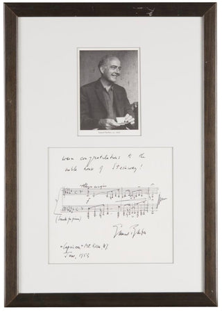 Barber, Samuel. (1910–1981) Autograph Musical Quotation Signed to the "Noble House of Steinway"