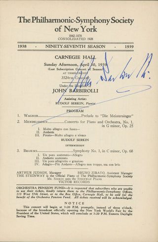 Barbirolli, John. (1899–1970) Signed Progam