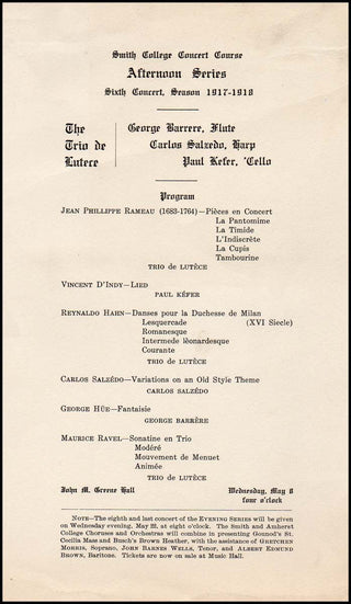 Barrère, Georges. (1876-1944) &amp; Salzedo, Carlos. (1885-1961) Original Program