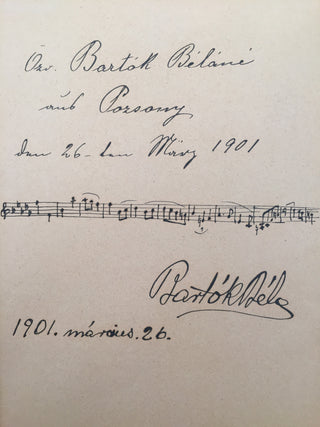 Bartók, Béla. (1881–1945) Early Autograph Musical Quotation, inscribed to his Mother