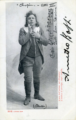 Bassi, Amedeo. (1872-1949) Signed Photograph Postcard with Facsimile AMQS