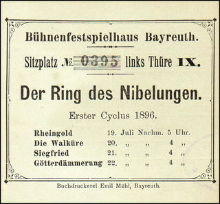 [Wagner, Richard. (1813–1883)] 1896 Bayreuth Ticket