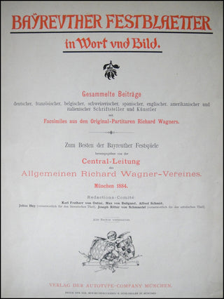 [Wagner, Richard. (1813–1883)] Wagner, Blandine. (1863–1941) Bayreuther Festblaetter, Inscribed by Blandine Wagner to Liszt's Grandson!