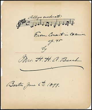 Beach, Amy. (1867 - 1944) Autograph Musical Quotation