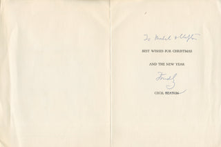 Beaton, Cecil. (1904–1980 [Webb, Clifton. (1889–1966)] Inscribed Christmas and New Year's Card to Clifton Webb