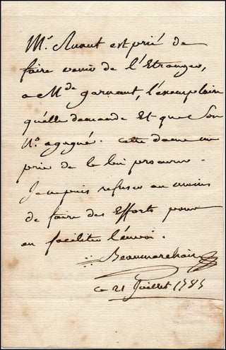 Beaumarchais, Pierre-Augustin Caron de. (1732-1799) Autograph Letter