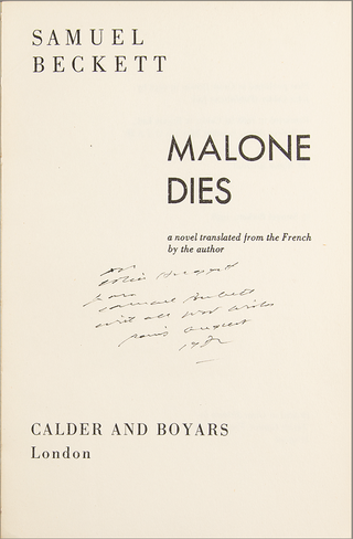 Beckett, Samuel. (1906–1989) Malone Dies  - SIGNED