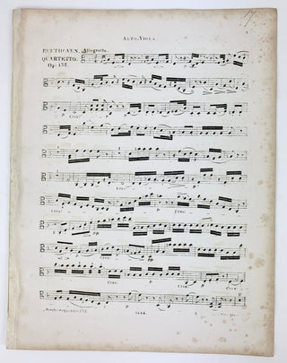 Beethoven, Ludwig van. (1770–1827) Quatuor pour 2 Violons Alto & Violoncelle Composé & dédié à son ami Johann Wolfmeier... Oeuvre posthume. Oeuv. 135. No. 17 des Quatuors