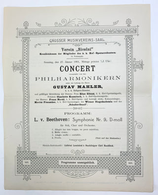 [Beethoven, Ludwig van. (1770–1827)] Mahler, Gustav. (1860–1911) Original 1901 Concert Program - Beethoven IX