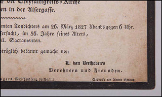 [Beethoven, Ludwig van. (1770–1827)] Einladung zu Ludwig van Beethoven’s Leichenbegängniss. ORIGINAL INVITATION TO BEETHOVEN'S FUNERAL