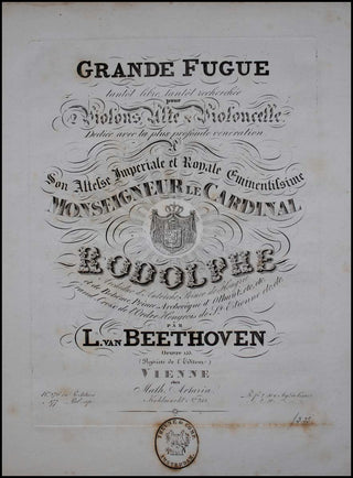 Beethoven, Ludwig van. (1770–1827) Grande Fugue tantôt libre, tantôt recherchée pour 2 violons, alte & violoncelle....Oeuvre 133.