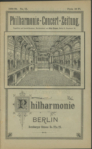 [Beethoven, Ludwig van. (1770–1827)] All-Beethoven 1889 Program Performed at the Berlin Philharmonie