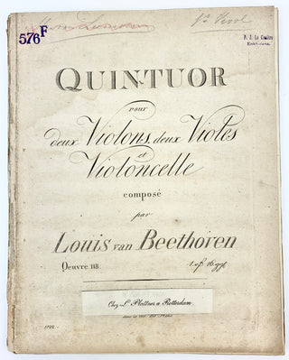 Beethoven, Ludwig van. (1770–1827) Quintuor pour deux Violons, deux Violes et Violoncelle composé par Louis van Beethoven. Oeuvre 118.