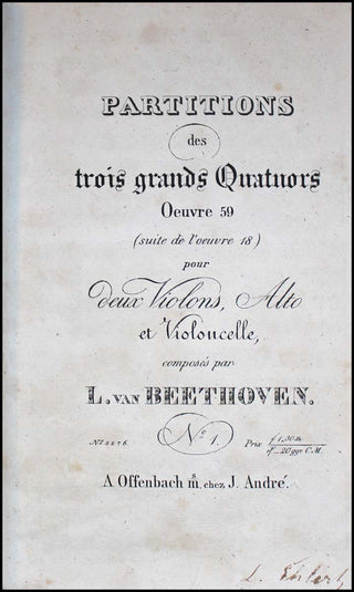 Beethoven, Ludwig van. (1770–1827) Bound Collection of the Middle String Quartets in First Edition