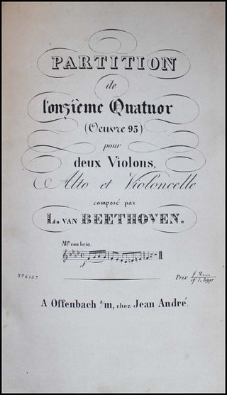 Beethoven, Ludwig van. (1770–1827) Bound Collection of the Middle String Quartets in First Edition