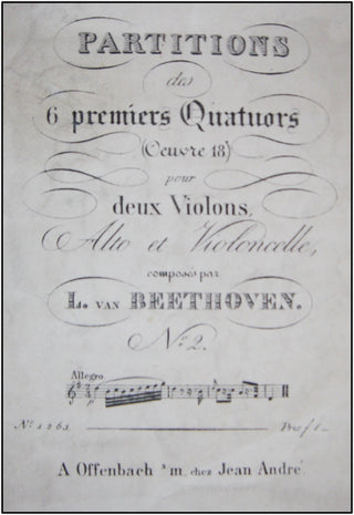 Beethoven, Ludwig van. (1770–1827) Partitions des 6 premiers Quatuors (Oeuvre 18.), pour deux Violons, Alto et Violoncelle ... No.2 [only]