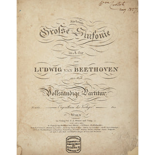 Beethoven, Ludwig van. (1770–1827) Siebente Grosse Sinfonie in A dur von Ludwig von Beethoven. 92tes Werk. Vollstandige Partitur. [Full Score]