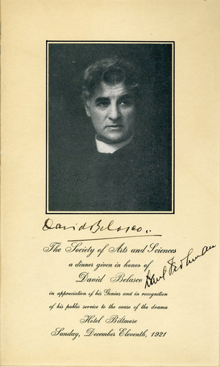 Belasco, David. (1853-1931) & Frohman, Daniel. (1851-1940) Signed 1921 Dinner Menu of the Society of Arts and Sciences