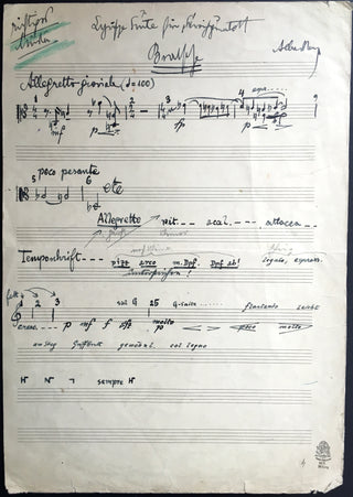 Berg, Alban. (1885 - 1935) "Lyrischen Suite für Streichquartett"[Lyric Suite for String Quartet] - Autograph Musical Manuscript