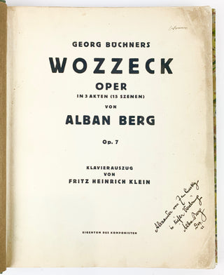 Berg, Alban. (1885 - 1935) [Zemlinsky, Alexander. (1871-1942)] WOZZECK - Pre-Publication Proof Inscribed to Zemlinsky