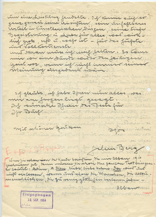 [Berg, Alban. (1885–1935)] Berg, Helene. (1885–1976) An important series of Letters about the completion of Berg's final opera Lulu