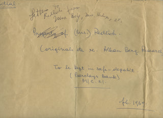 [Berg, Alban. (1885–1935)] Berg, Helene. (1885–1976) An important series of Letters about the completion of Berg's final opera Lulu