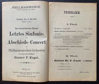 [Berlin Philharmonic]  [Bülow, Hans von. (1830–1894)] [Kogel, Gustav F. (1849–1921)] [Soldat, Marie. (1863–1955)] [Pauer, Max von. (1866-1945)] 1880s Berlin Philharmonic Programs