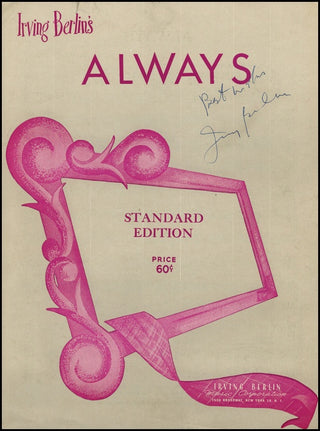 Berlin, Irving. (1888-1989) Signed Sheet Music, "Always."